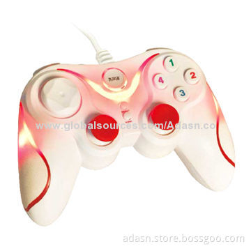 Wired PC USB video game controller, fashionable, with double shock, LED light, various colors